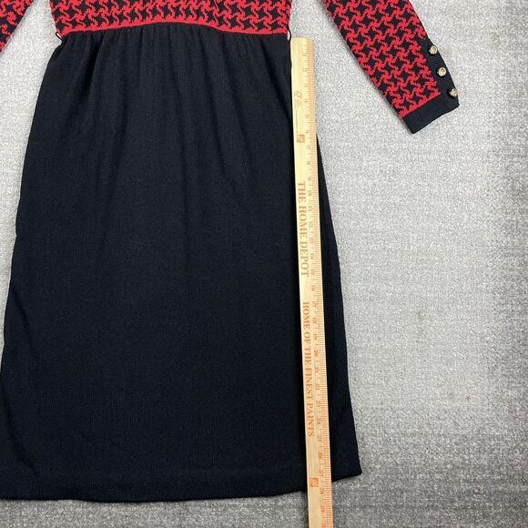 Vintage 1960s Pat Sandler Houndstooth Black Red Knit Midi Sweater Dress US 12 - Picture 14 of 16
